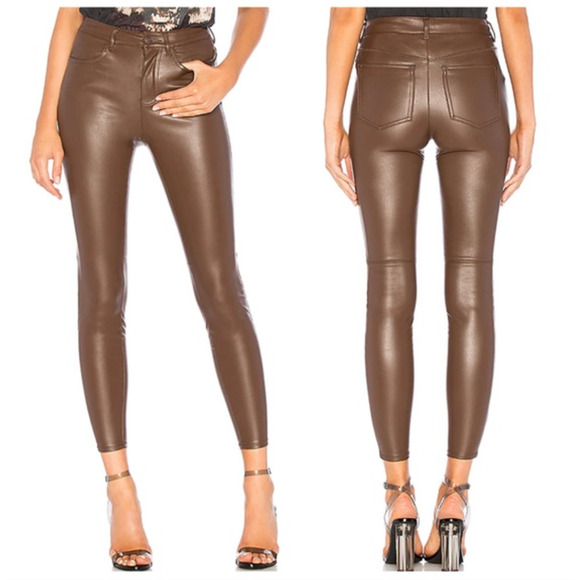 Free People Vegan Leather Long & Lean Pants Brown Size 25 - Picture 1 of 8